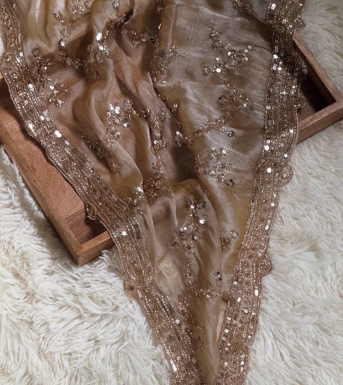 Premium Champagne Embellished Silk Saree
