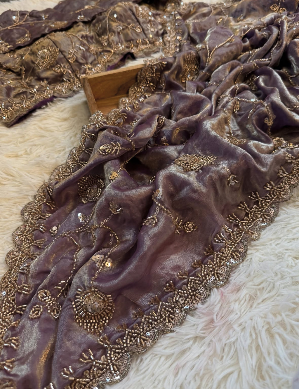 Rust Mauve Premium Embroidered Silk Saree