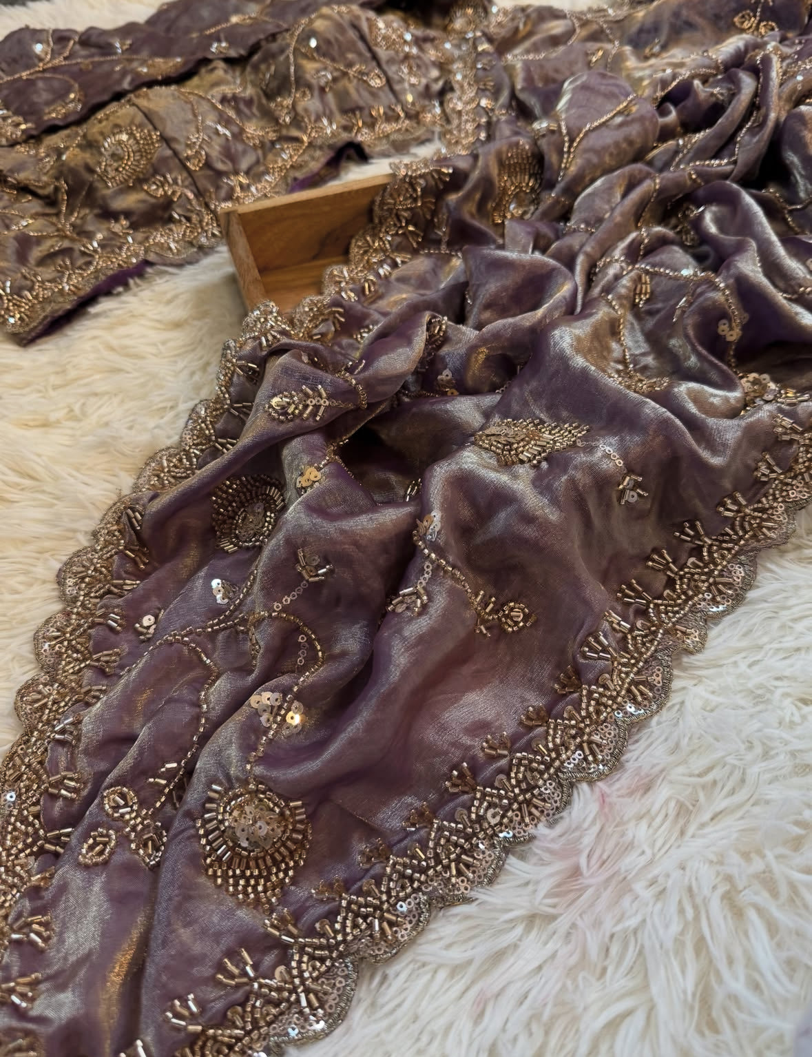 Rust Mauve Premium Embroidered Silk Saree