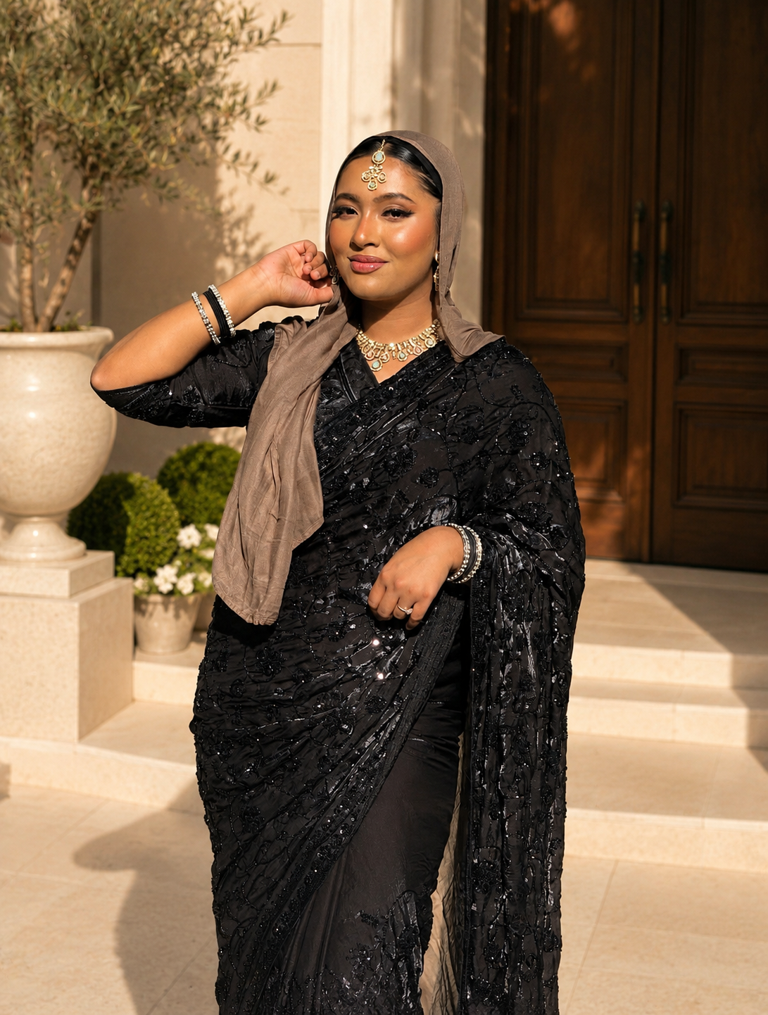 Premium Black Embroidered Silk Saree