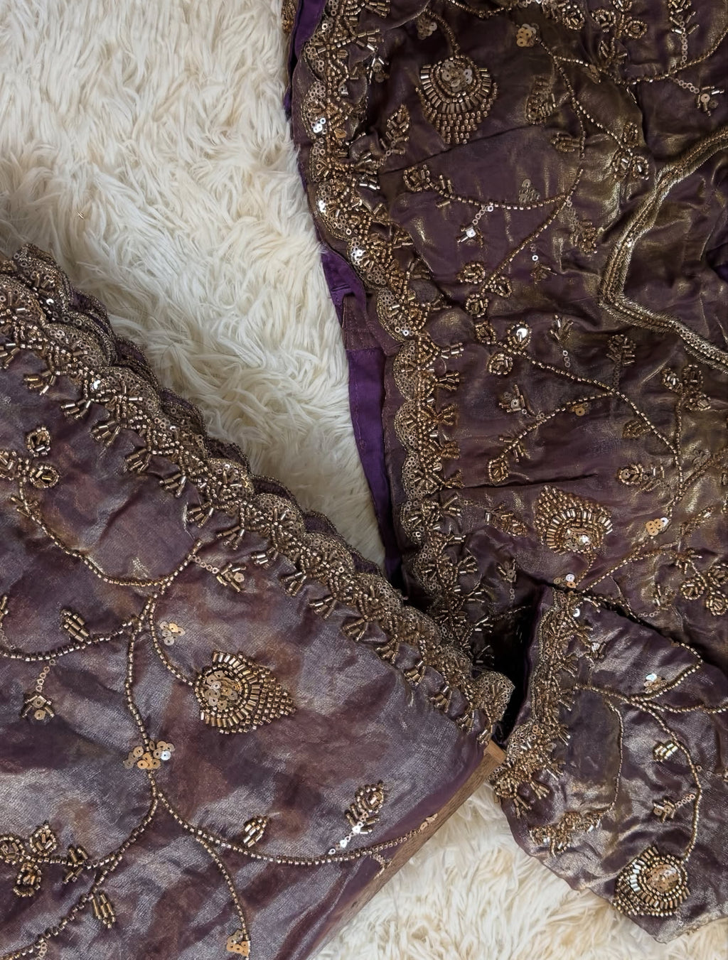 Rust Mauve Premium Embroidered Silk Saree