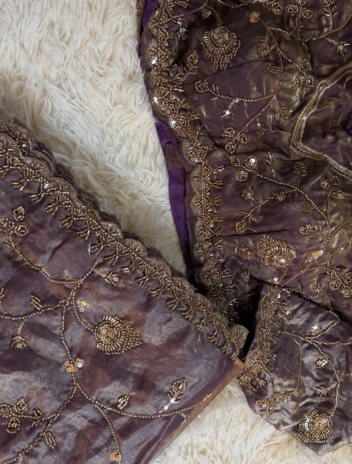 Rust Mauve Premium Embroidered Silk Saree