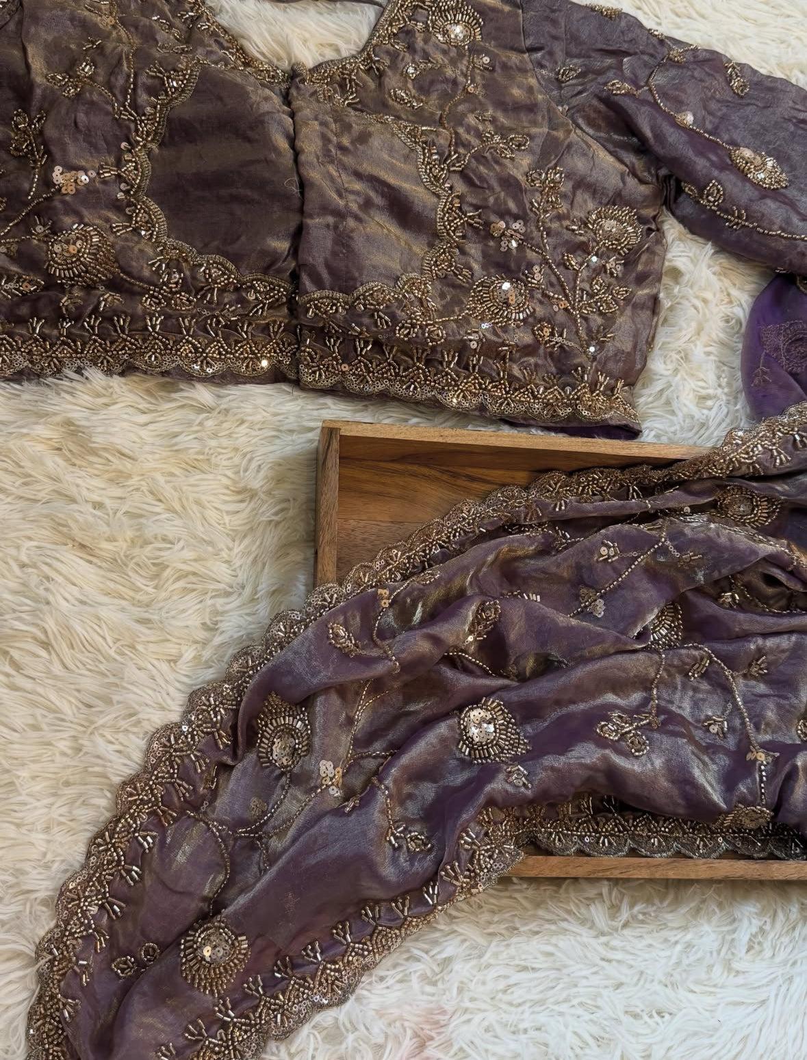 Rust Mauve Premium Embroidered Silk Saree