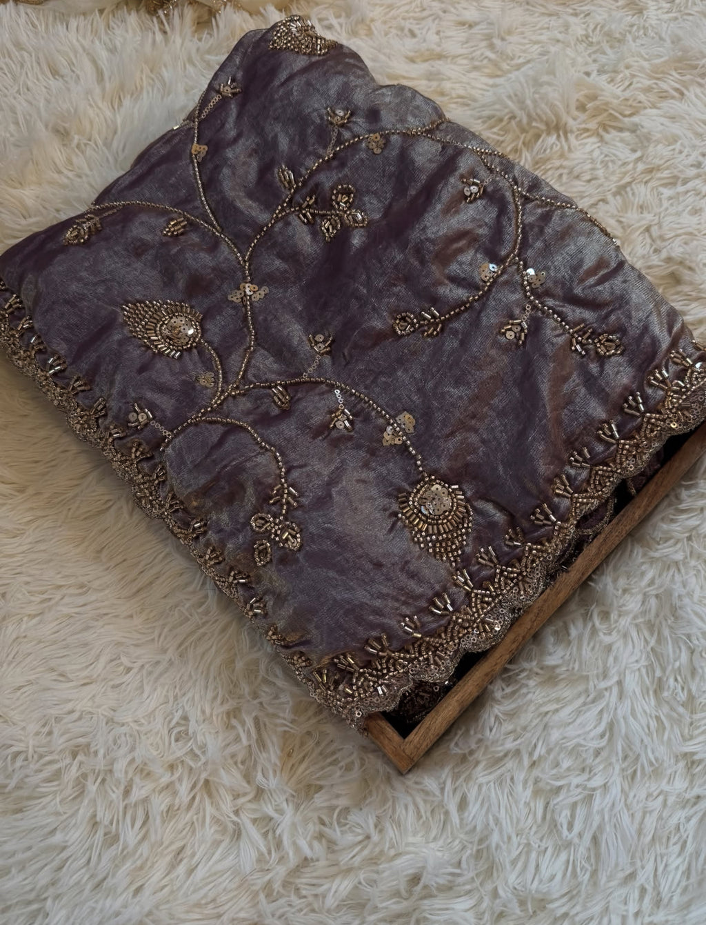 Rust Mauve Premium Embroidered Silk Saree
