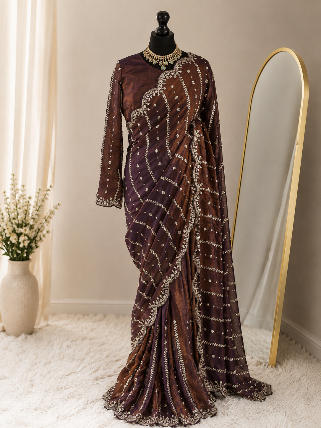 Viral Rust Brown Saree