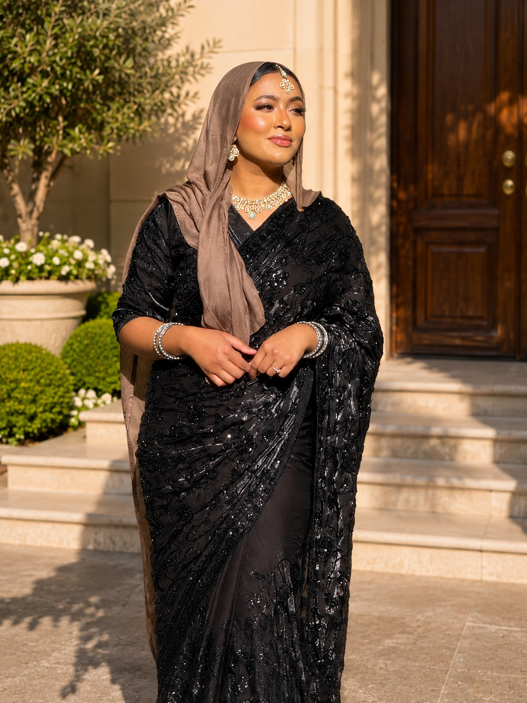 Premium Black Embroidered Silk Saree