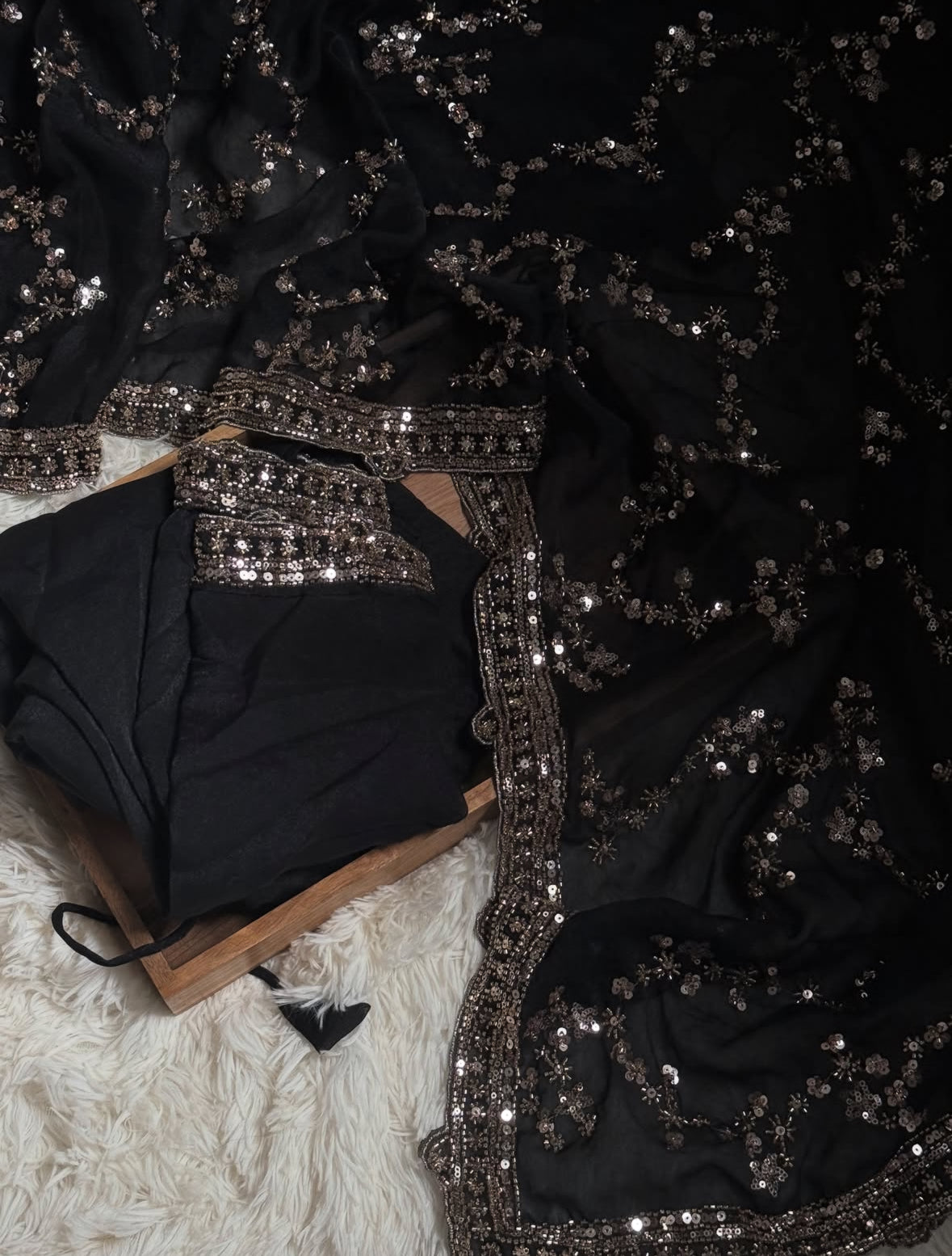 Midnight Black & Gold Embroidered Silk Saree