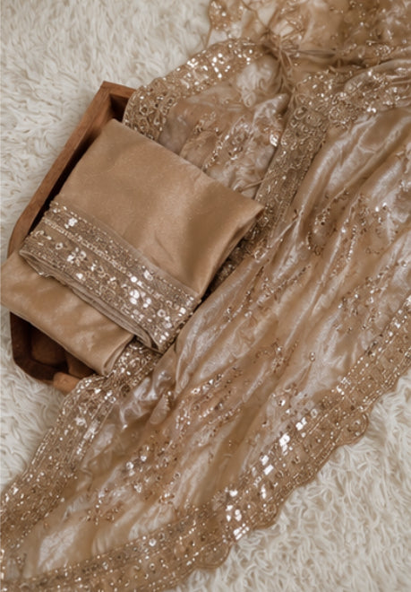 Premium Champagne Embellished Silk Saree