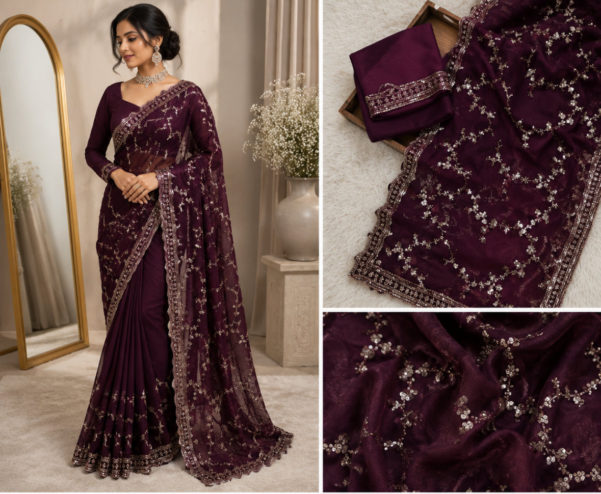 Viral Plum Wedding Saree