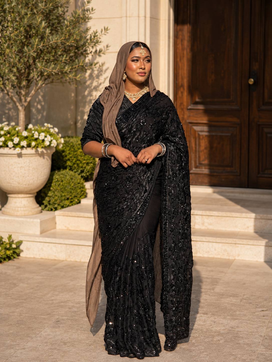 Premium Black Embroidered Silk Saree