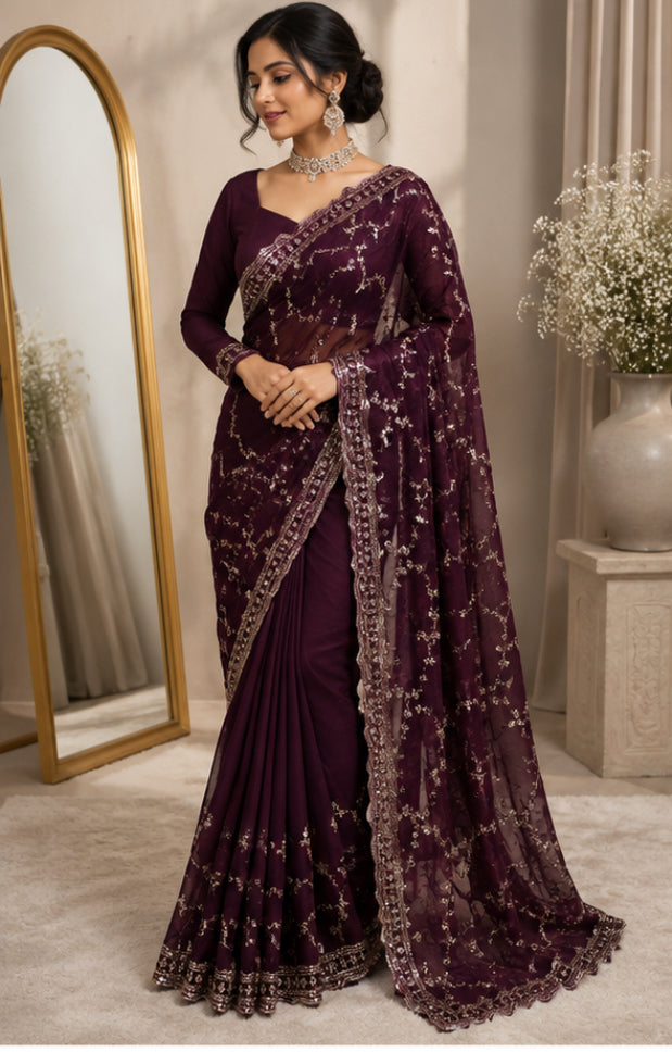 Viral Plum Wedding Saree