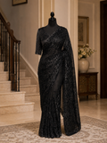 Premium Black Embroidered Silk Saree