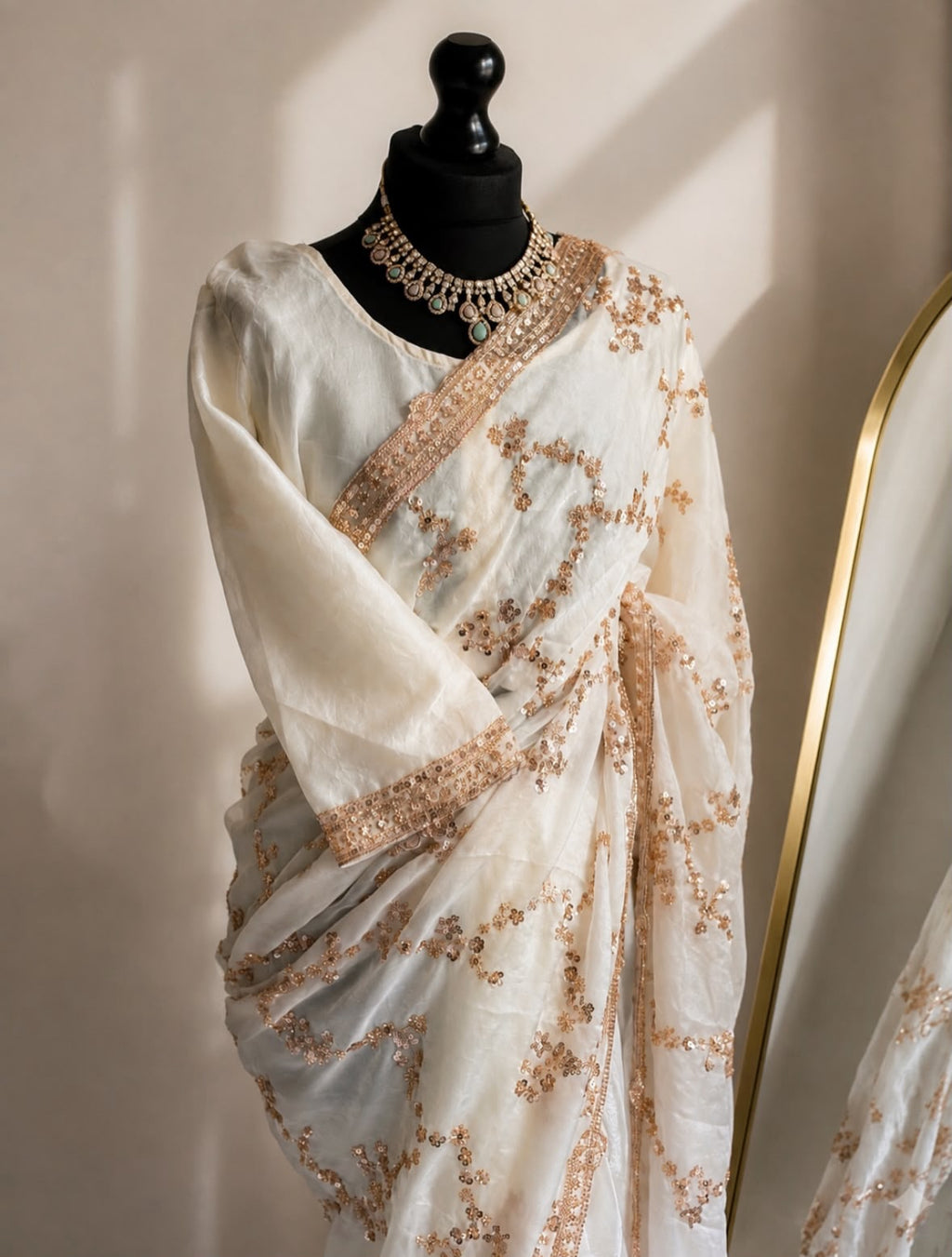 Viral Ivory Hand-Embellished Saree