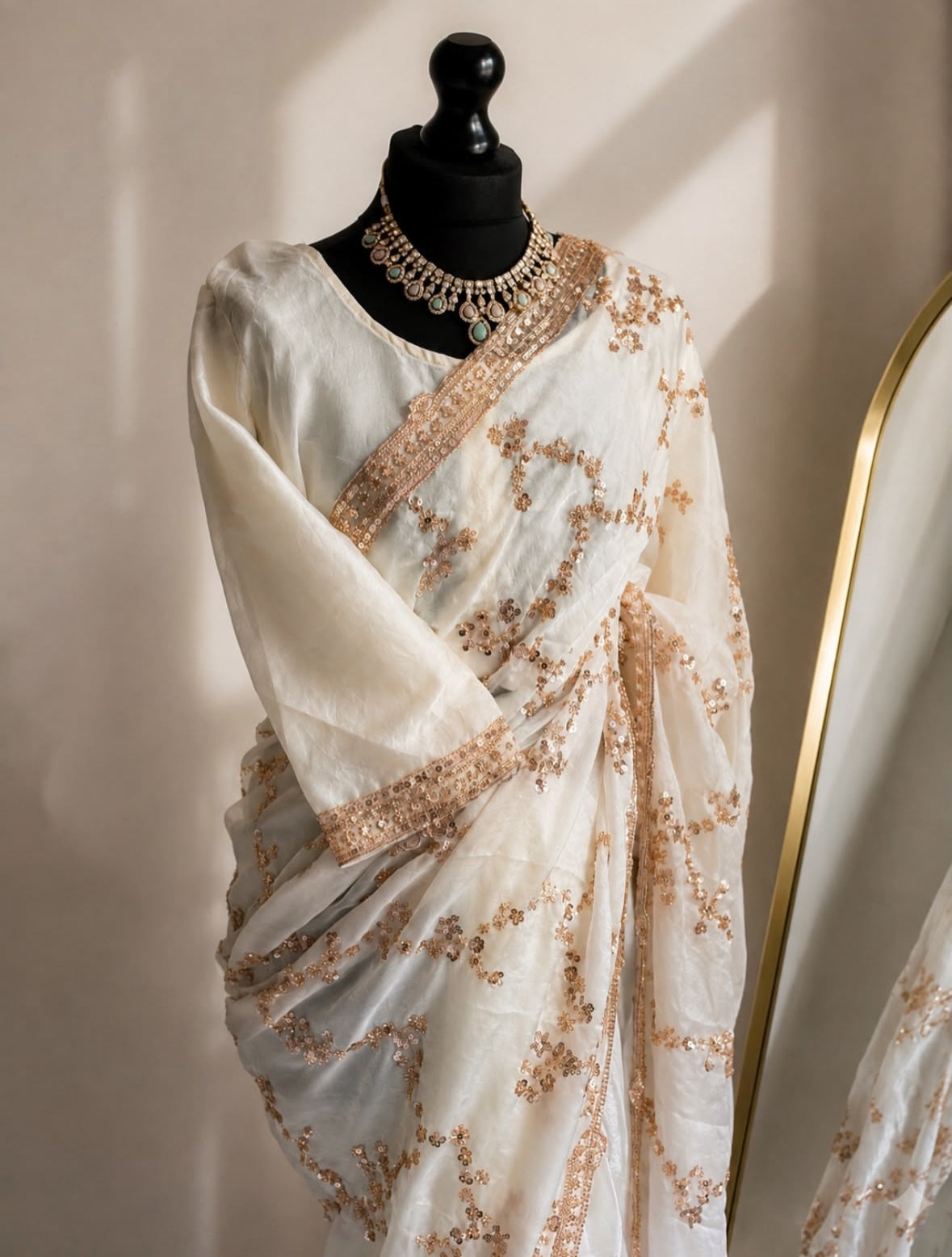 Viral Ivory Hand-Embellished Saree