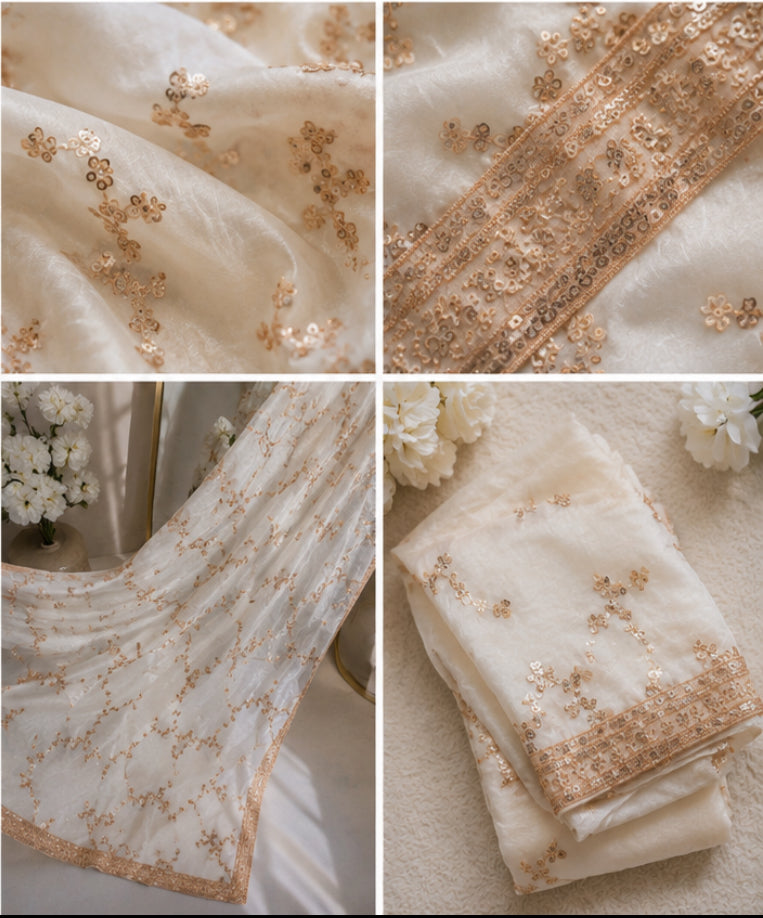 Viral Ivory Hand-Embellished Saree